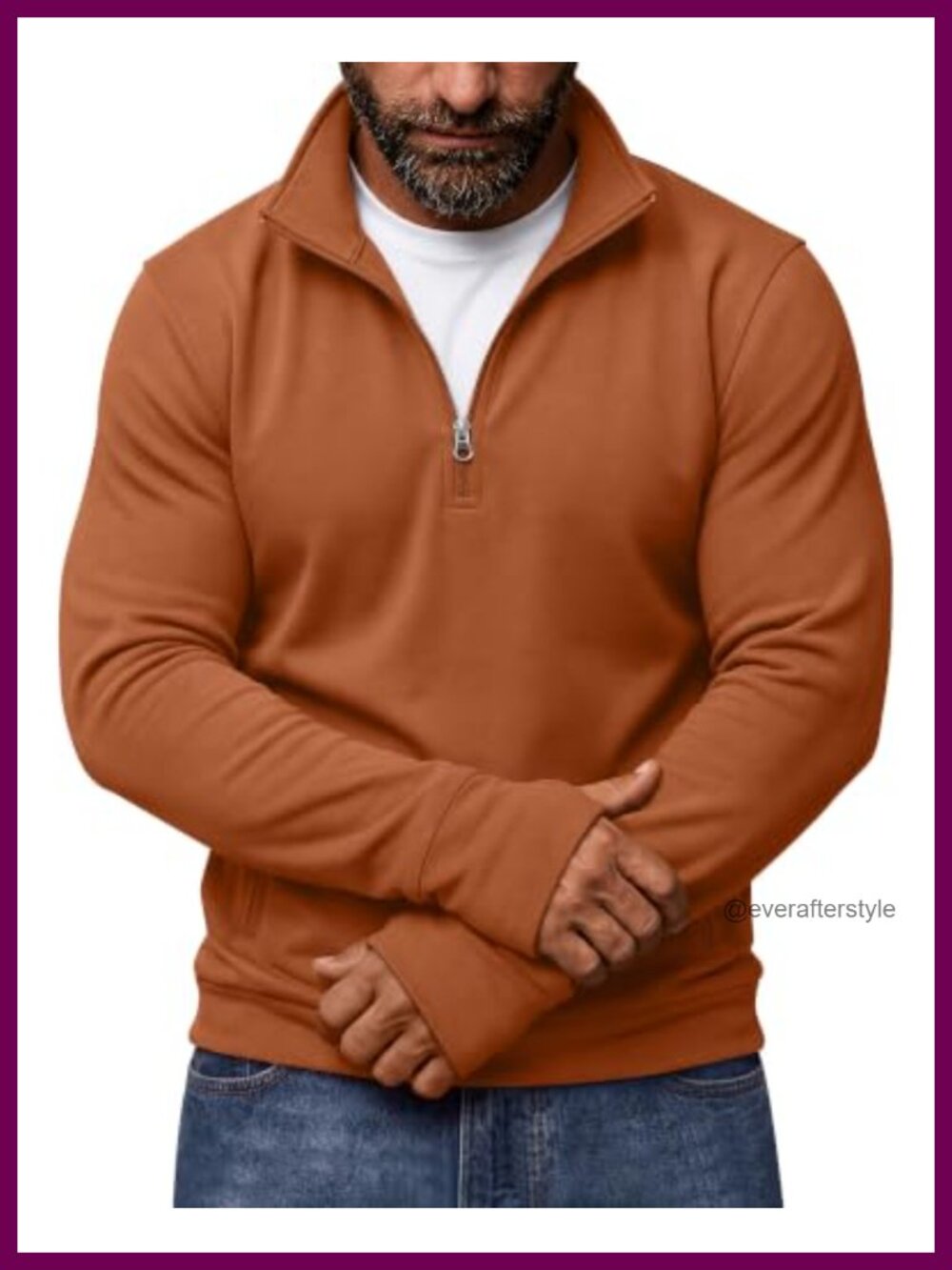 Men's Quarter Zip Sweatshirt Cotton Spandex Mock Neck Thumbholes